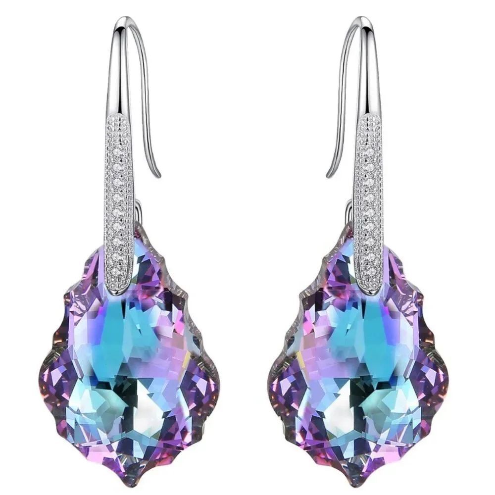 .925 Sterling Silver with Vitrail Light Cubic Zirconia Baroque Hook Earrings